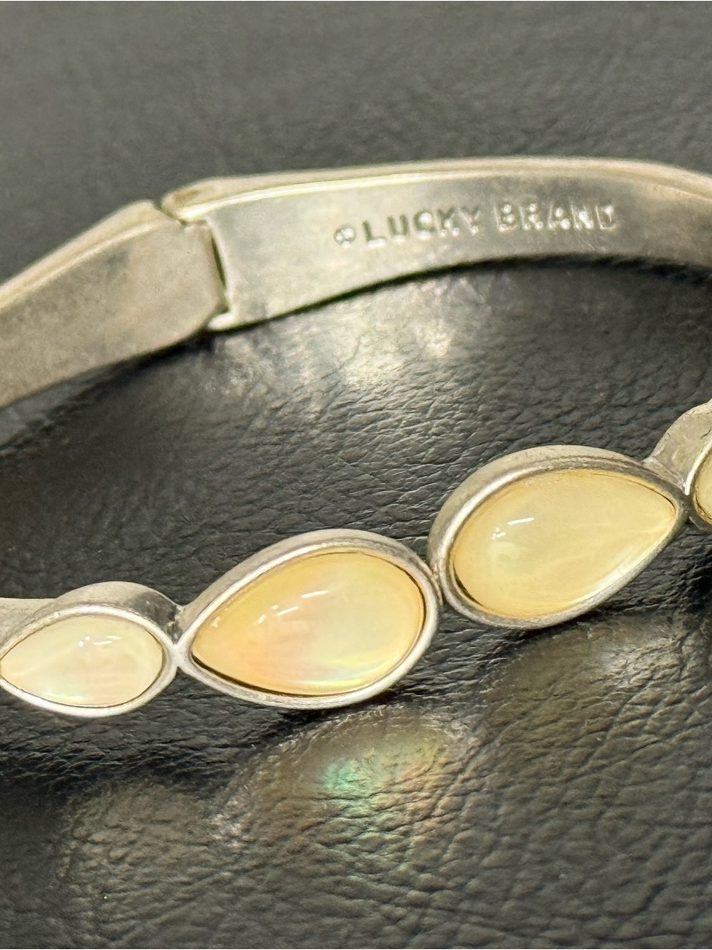 Lucky Brand Silver Bracelet with Opalescent Cream Teardrops